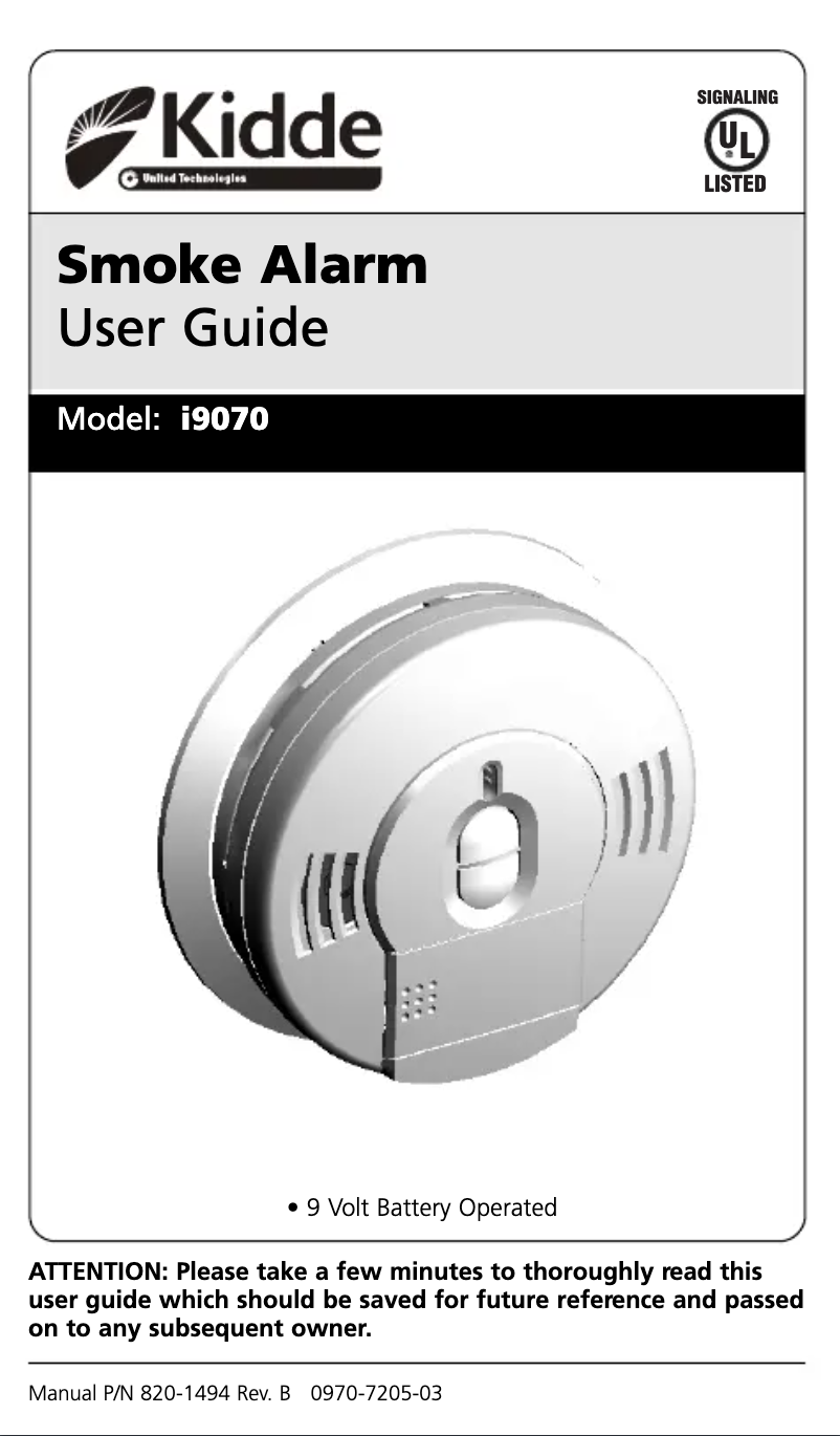 Page 1 de la notice Manuel utilisateur Kidde i9070