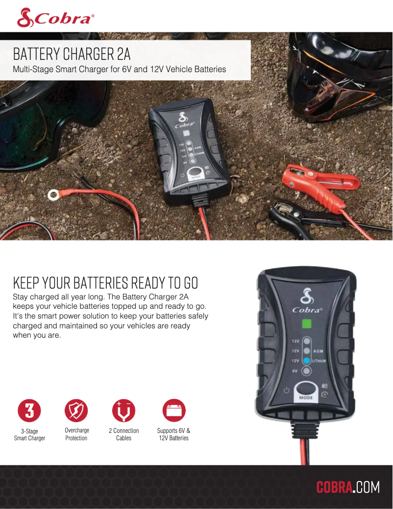 Page 1 de la notice Fiche technique Cobra Battery Charger 2A