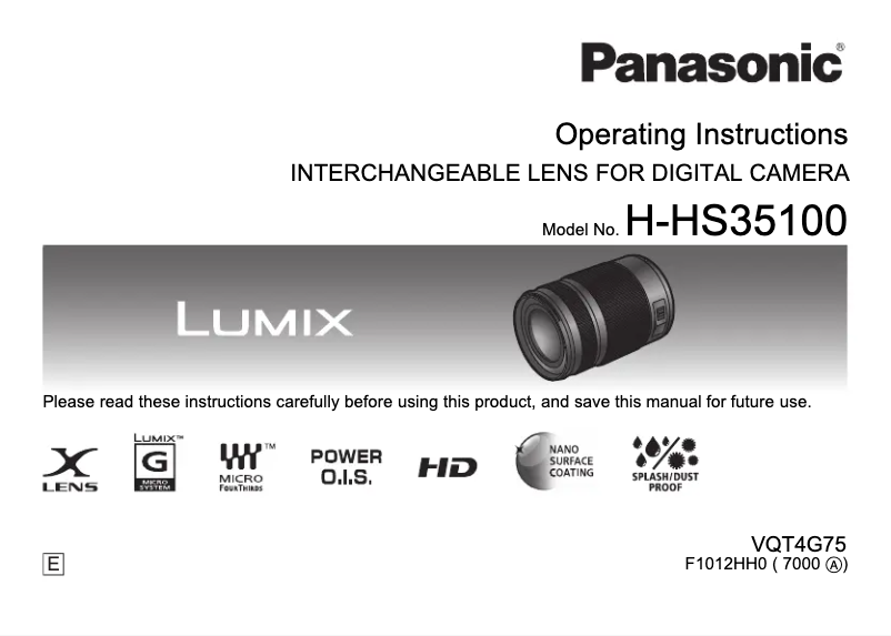 Page n°1 - Manuel utilisateur Panasonic H-HS35100