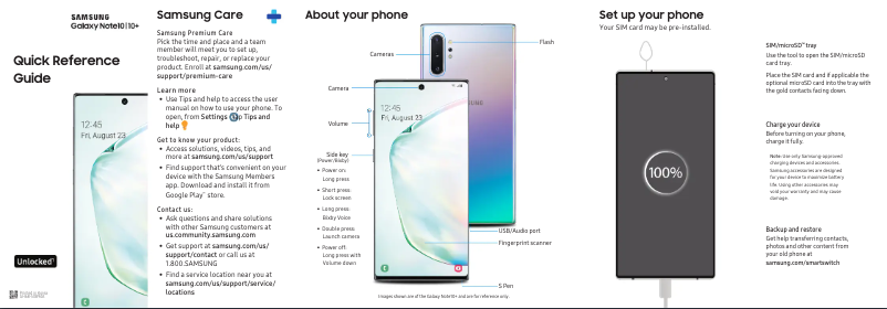 Image de la première page du manuel de l'appareil Galaxy Note 10 Plus