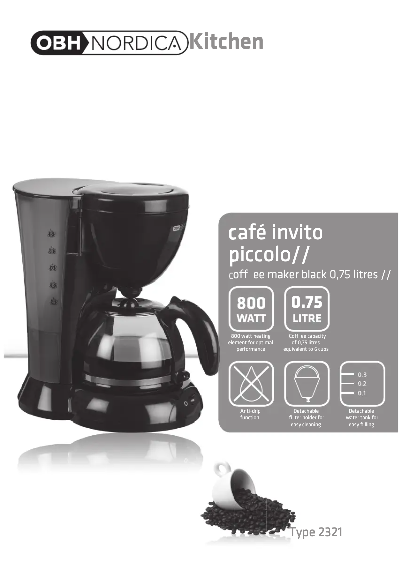Page 1 de la notice Manuel utilisateur OBH Nordica Café Invito Piccolo