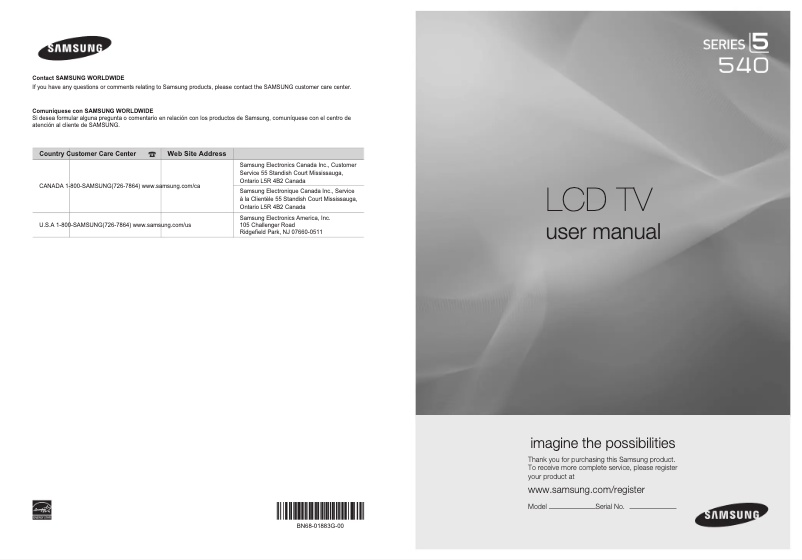 Page n°1 - Manuel utilisateur Samsung LN52B540