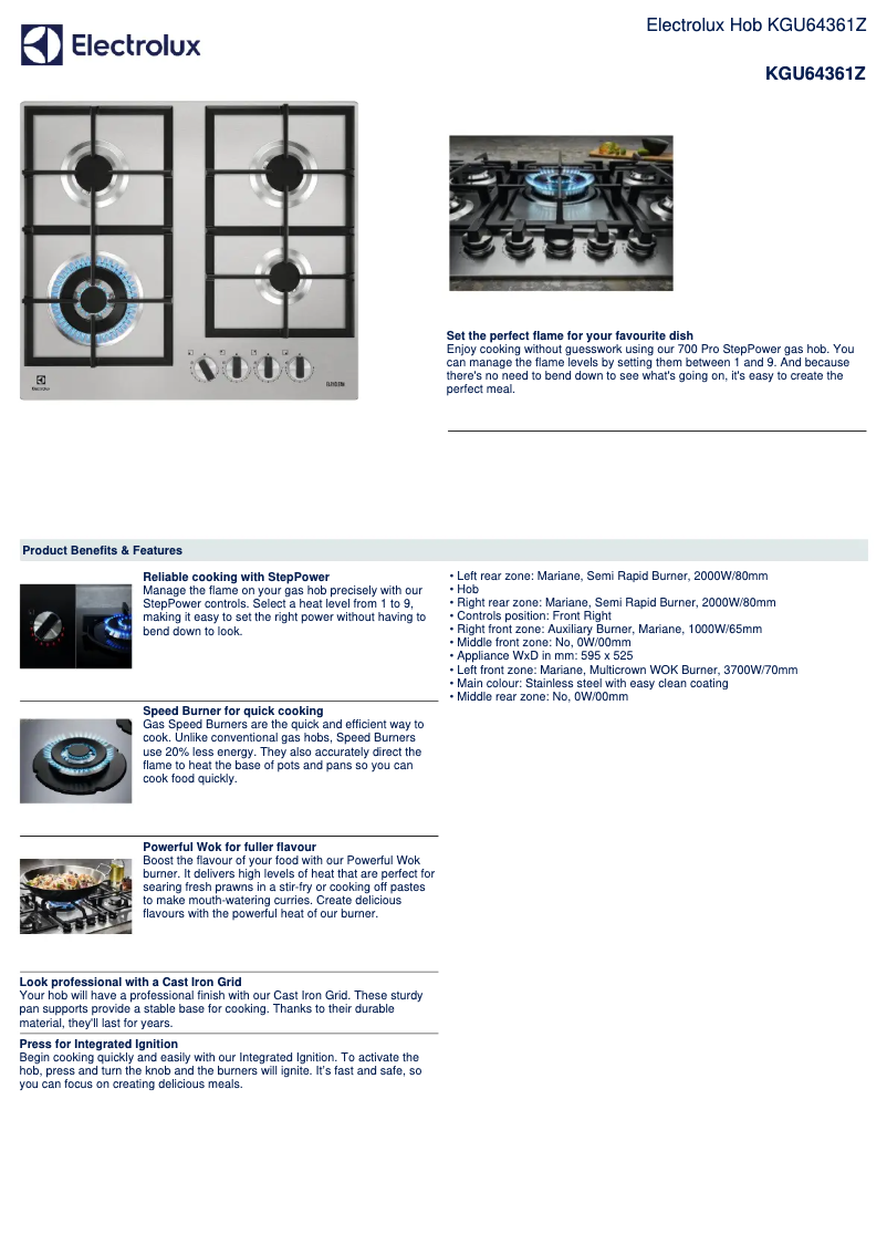 Page 1 de la notice Fiche technique Electrolux KGU64361Z