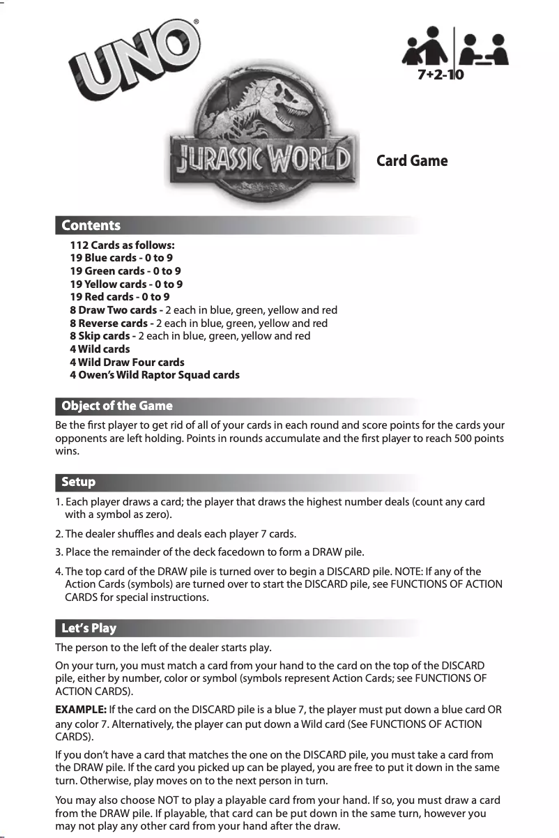 Page 1 de la notice Manuel utilisateur Mattel UNO Jurassic World