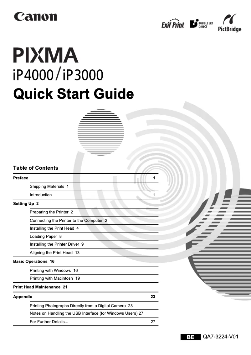 Page n°1 - Manuel utilisateur Canon Pixma IP3000