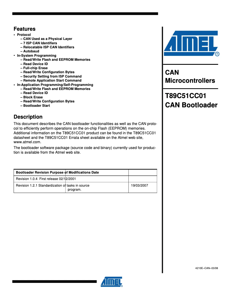 Image de la première page du manuel de l'appareil AT89C51CC01