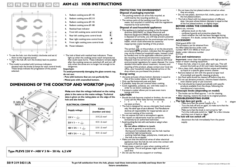 Page n°1 - Manuel utilisateur Whirlpool AKM 625/IX
