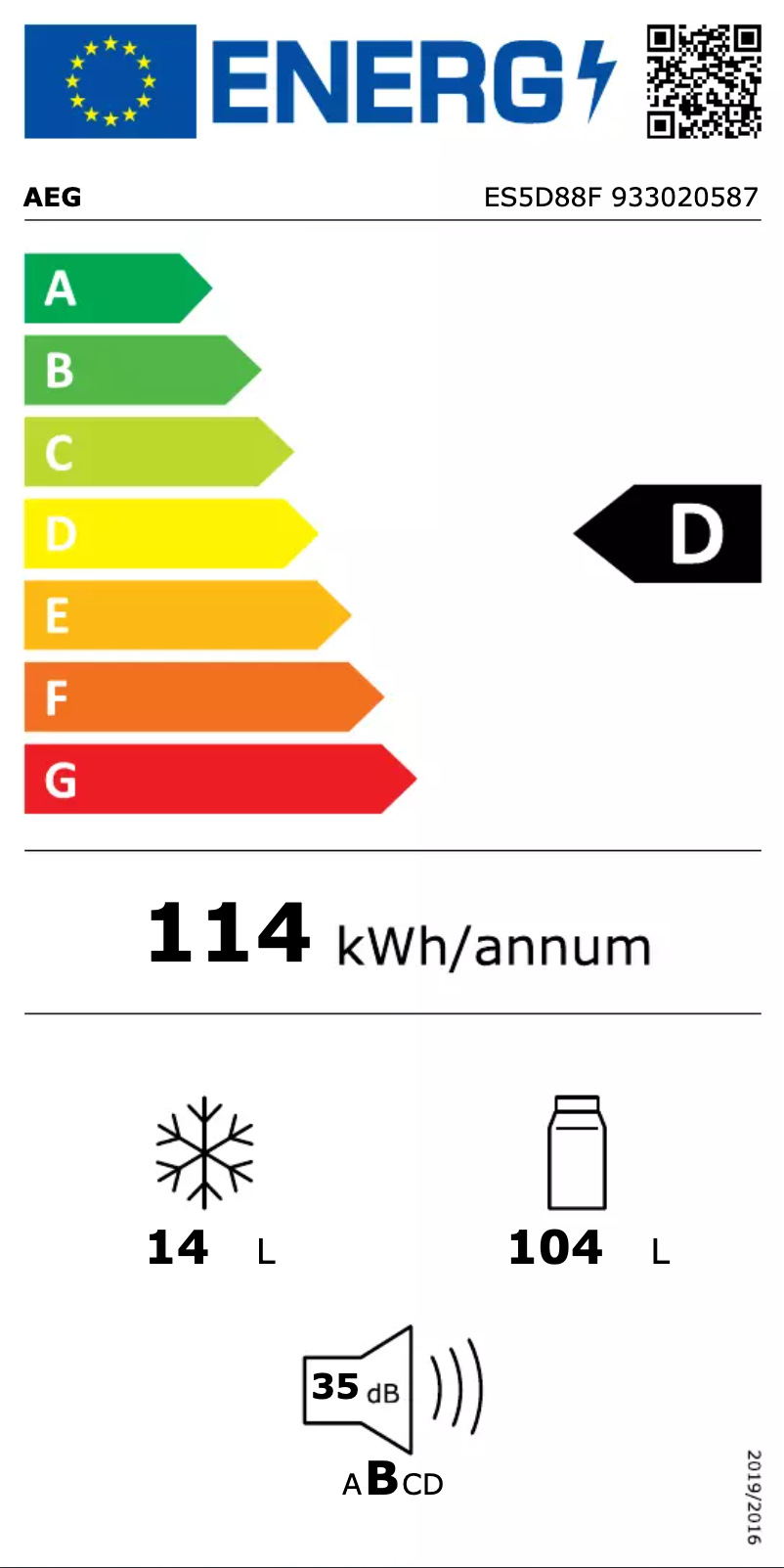 Page 1 de la notice Label énergétique AEG ES5D88F