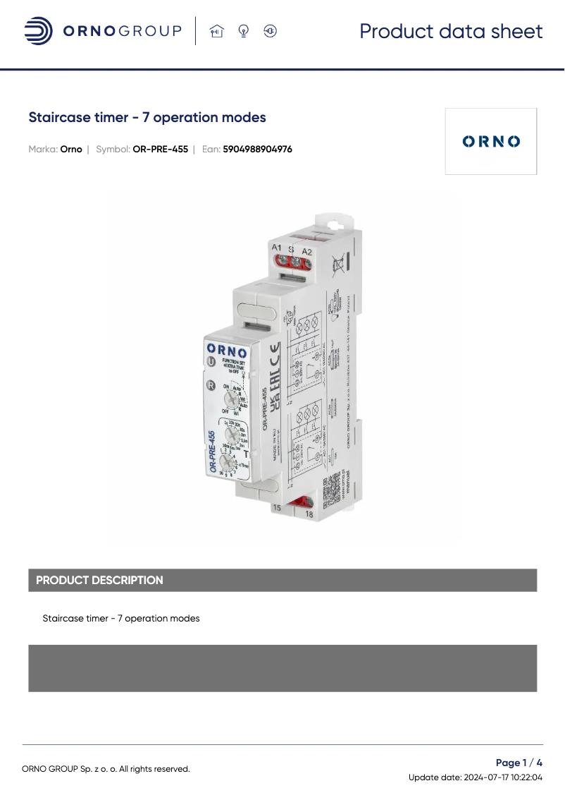 Página 1 del manual Ficha técnica ORNO OR-PRE-455