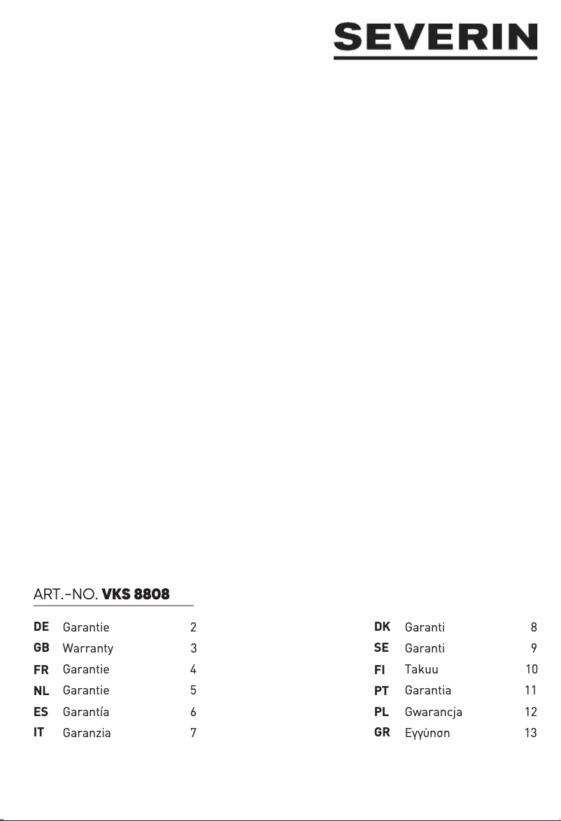 Page 1 de la notice Informations de garantie Severin VKS 8808