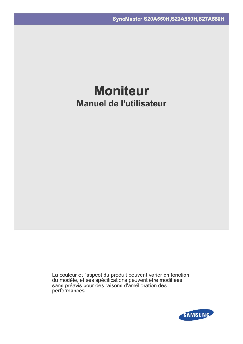 Page 1 de la notice Manuel utilisateur Samsung SyncMaster S23A550H