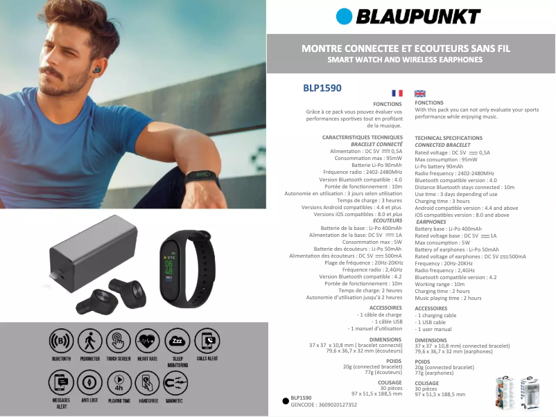 Page 1 de la notice Fiche technique Blaupunkt BLP1590