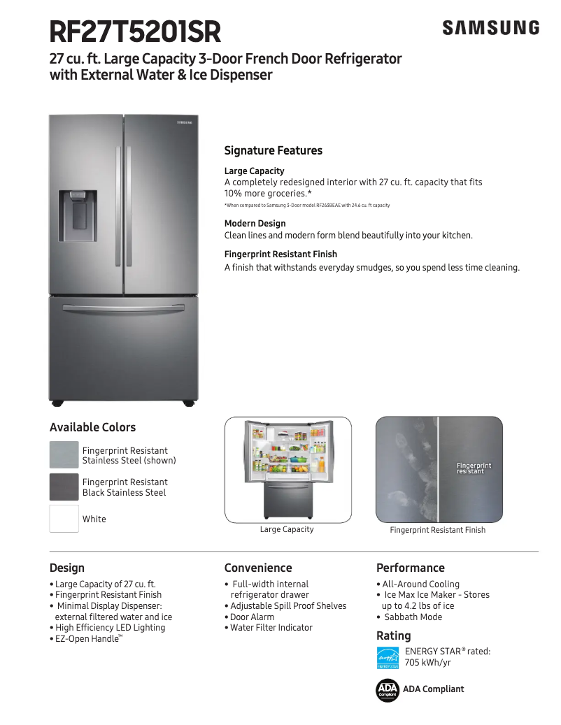 Page n°1 - Fiche technique Samsung RF27T5201SR