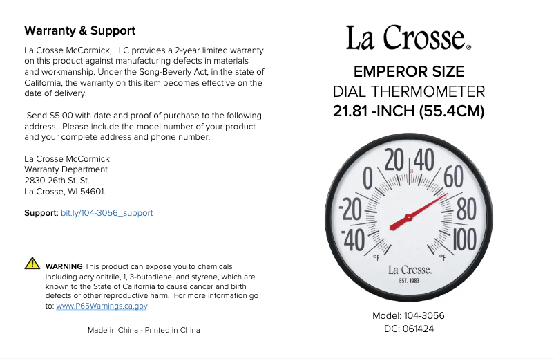 Page n°1 - Manuel utilisateur La Crosse Technology 104-3056