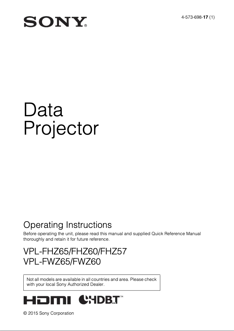 Imagen de la primera página del manual del dispositivo VPL-FHZ65