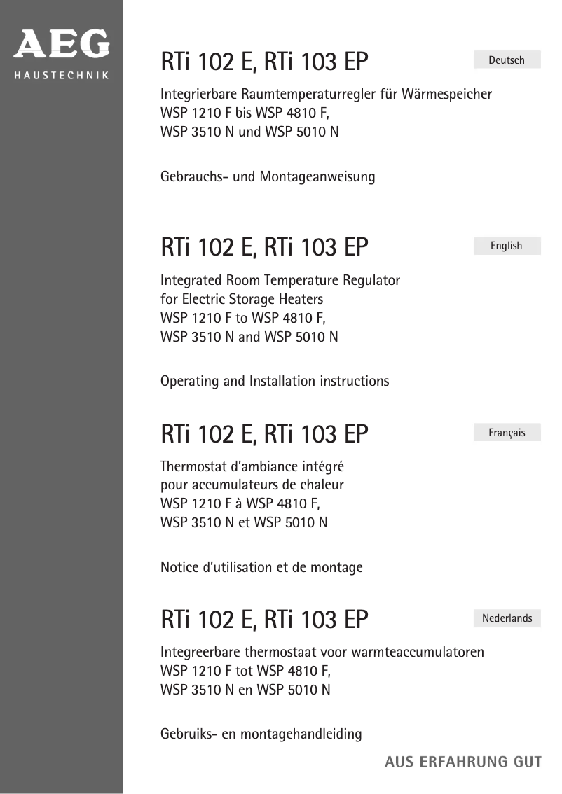 Page 1 de la notice Manuel utilisateur AEG RTI 102 E