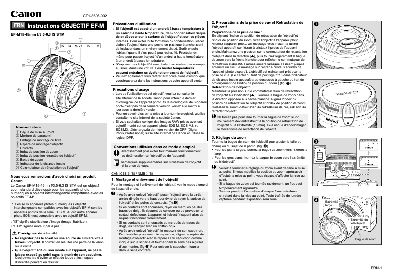 Page 1 de la notice Manuel utilisateur Canon EF-M 15-45mm f/3.5-6.3 IS STM