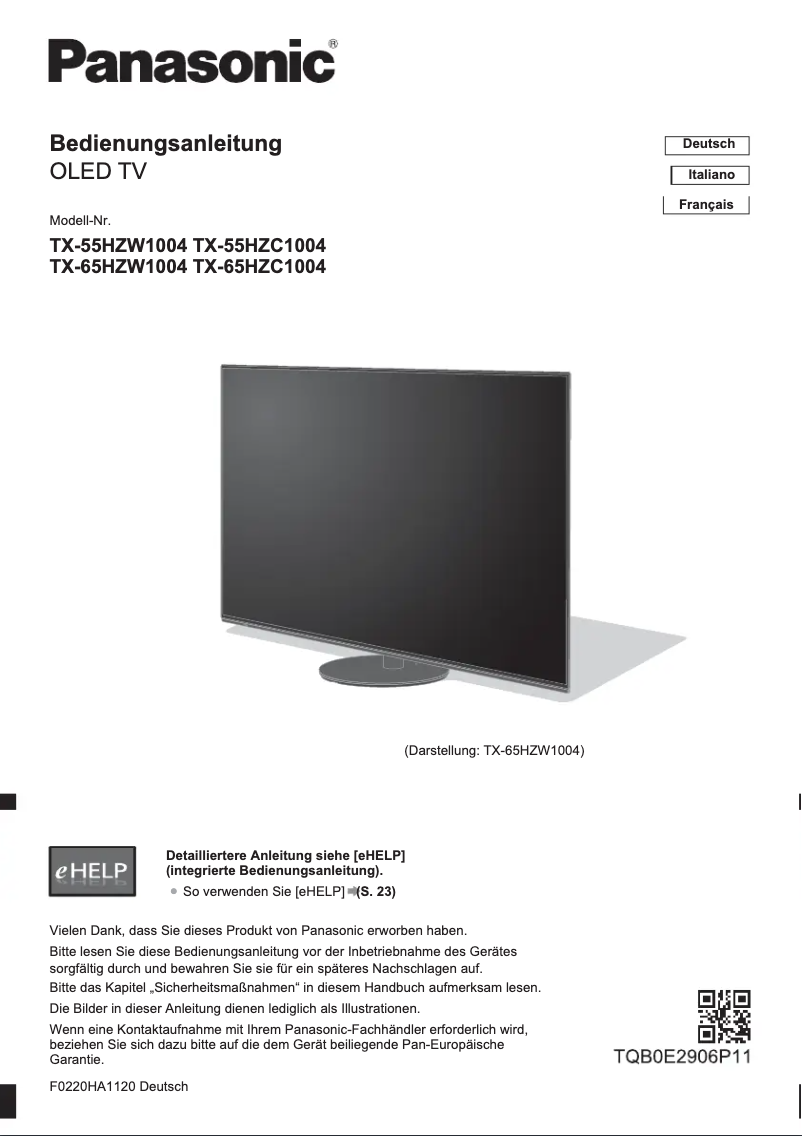 Page 1 de la notice Guide de démarrage rapide Panasonic TX-65HZW1004