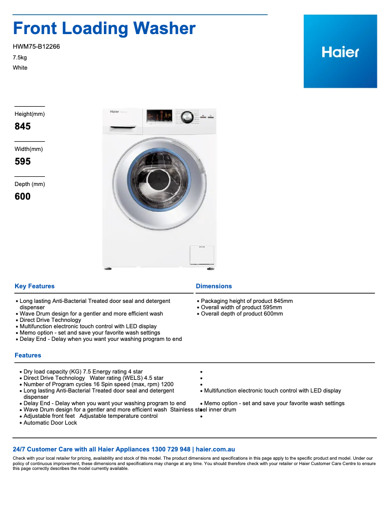 Image de la première page du manuel de l'appareil HWM75-B12266