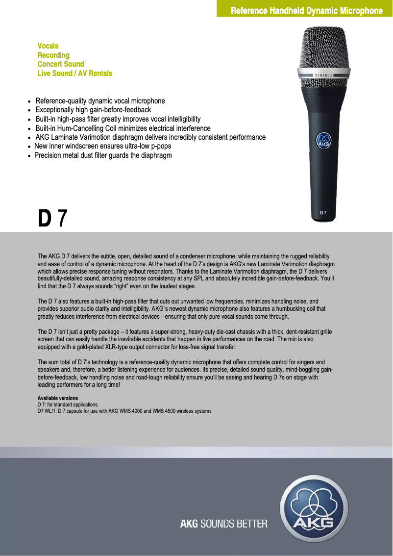 Page n°1 - Manuel utilisateur AKG D7S