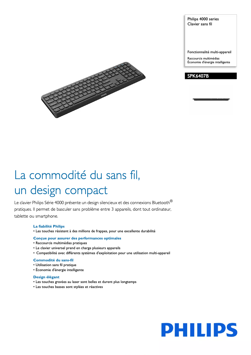 Page 1 de la notice Fiche technique Philips SPK6407