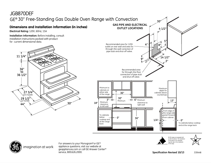 Page 1 of the manual Technical Sheet GE JGB870DEFWW