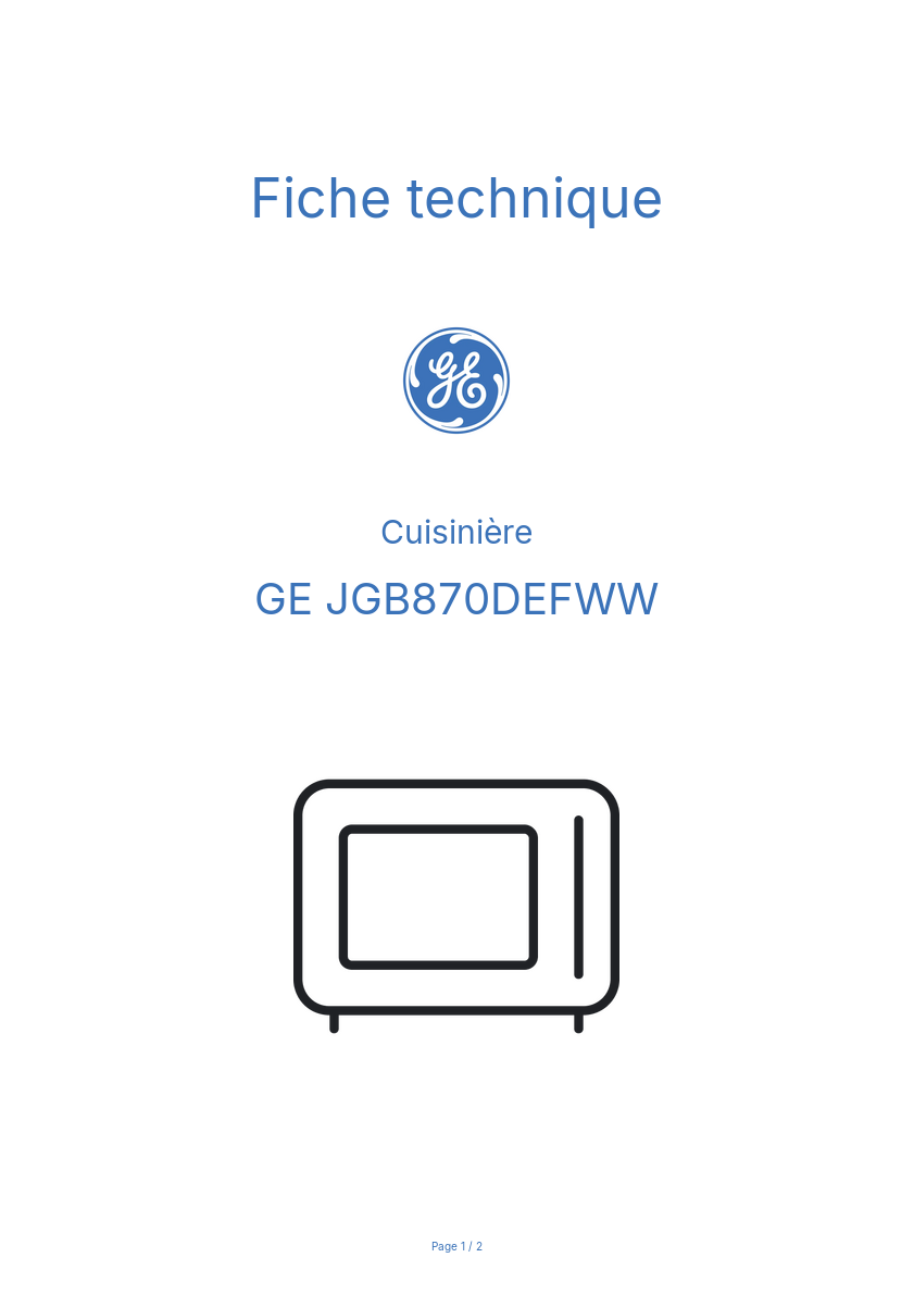Image de la première page du manuel de l'appareil JGB870DEFWW