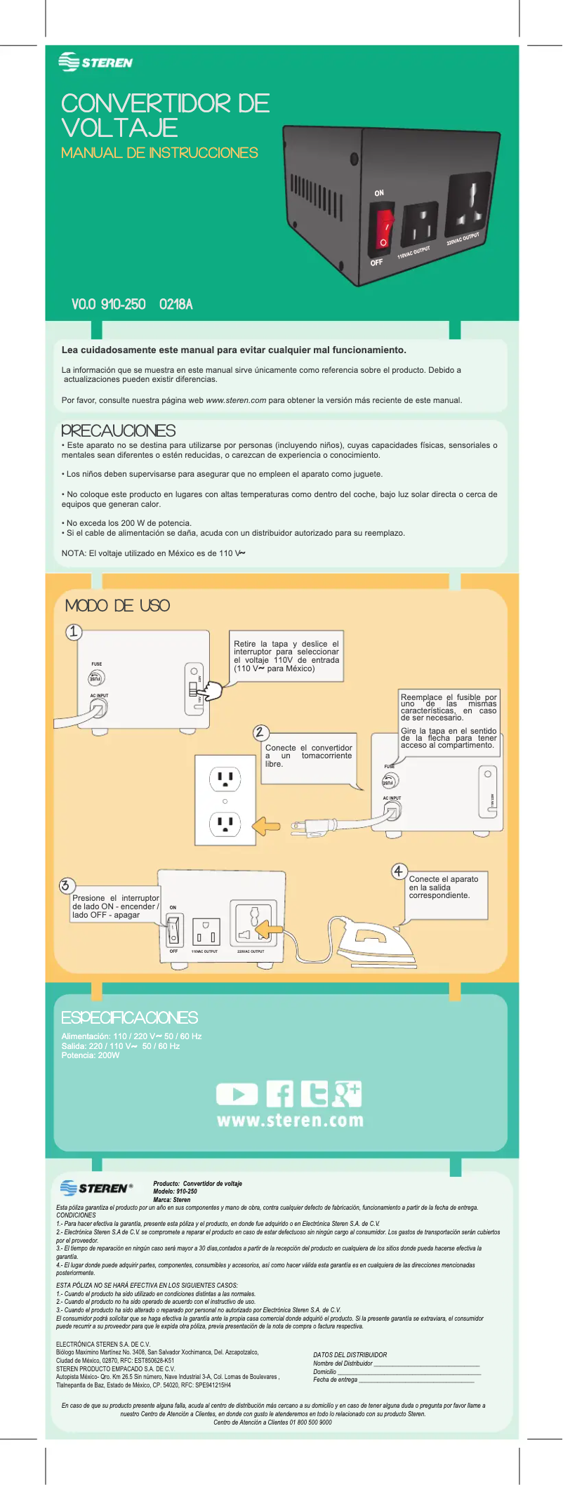 Page n°1 - Manuel utilisateur Steren 910-250