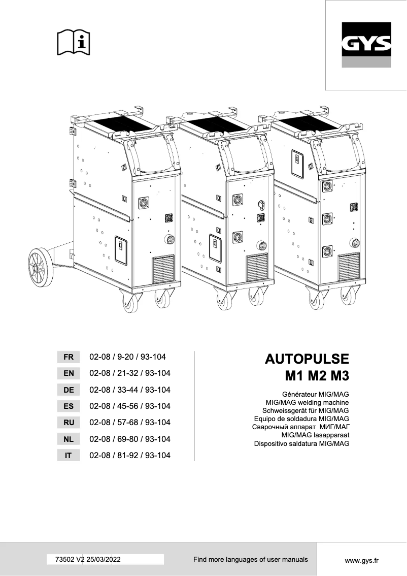 Page 1 de la notice Manuel utilisateur GYS Autopulse 220-M1
