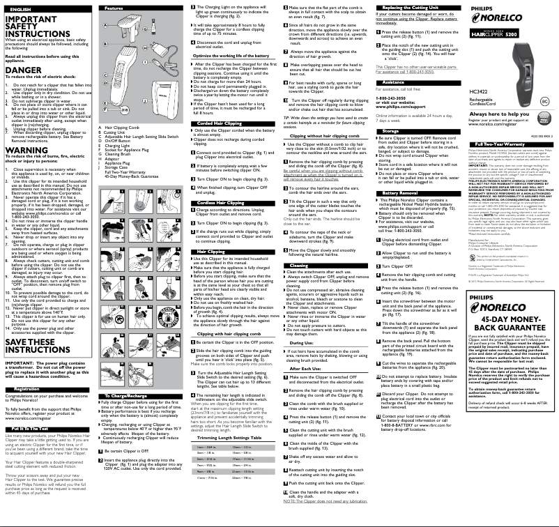 Page n°1 - Manuel utilisateur Philips Norelco series 5000 HC3422