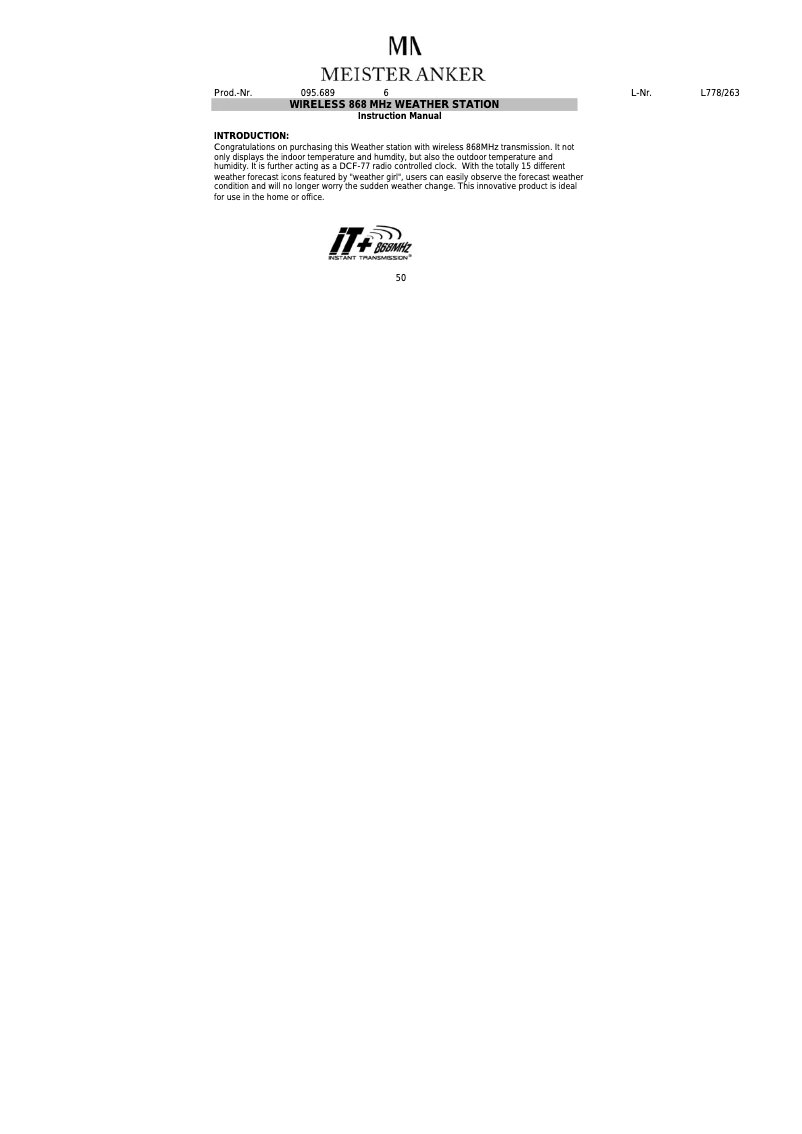 Image de la première page du manuel de l'appareil WS 9624 IT