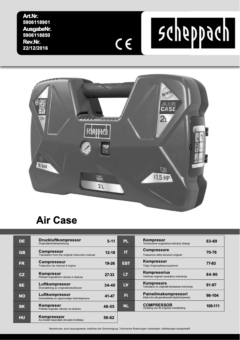 Page n°1 - Manuel utilisateur Scheppach Air Case