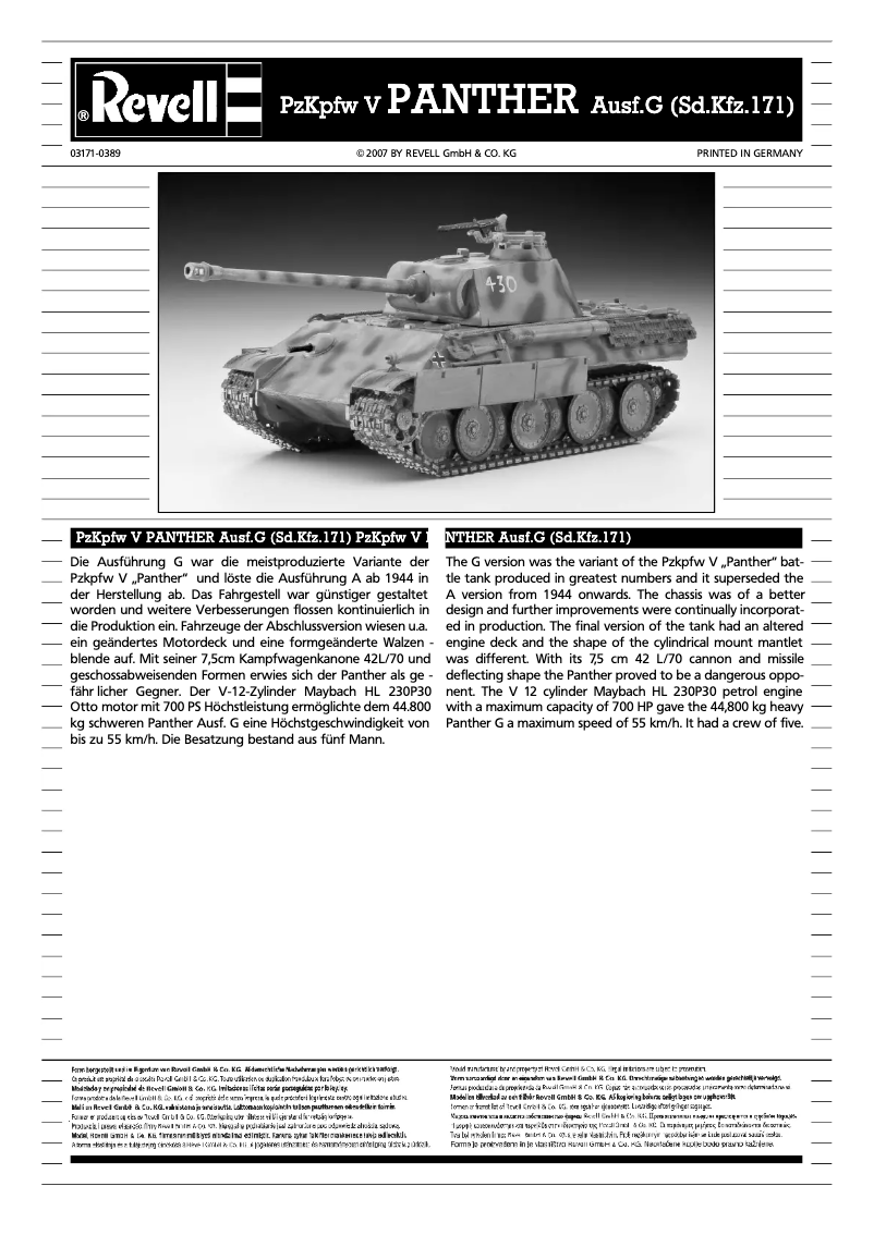 Page 1 de la notice Manuel utilisateur Revell PzKpfw V PANTHER Ausf.G