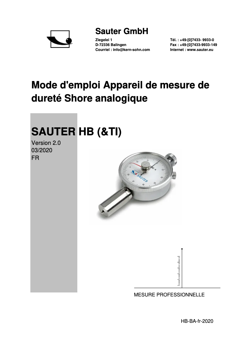 Page 1 de la notice Manuel utilisateur Kern HB0 100-0