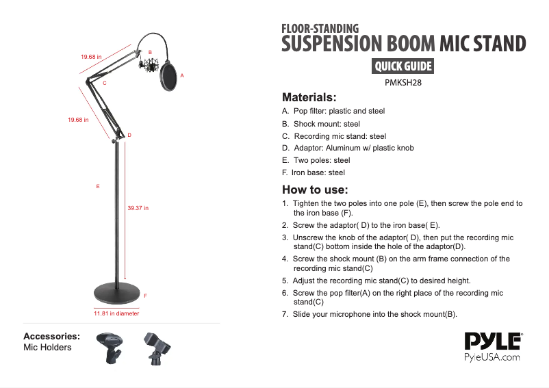 Page 1 de la notice Manuel utilisateur Pyle PMKSH28