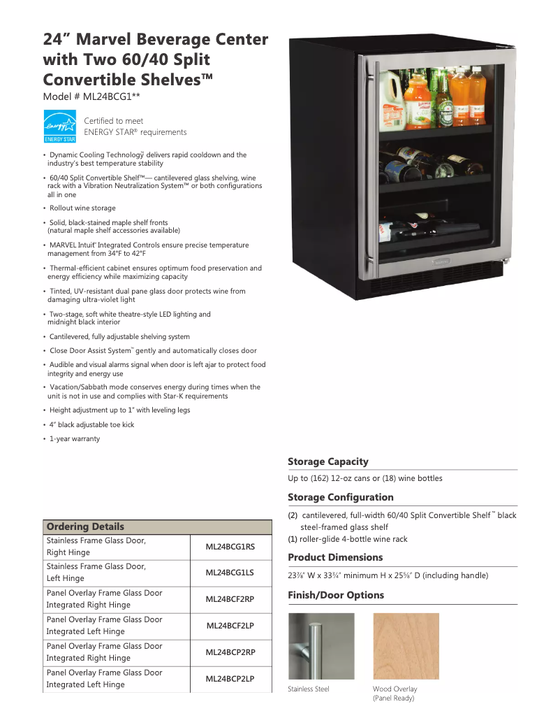 Page 1 de la notice Fiche technique Marvel ML24BCF2LP