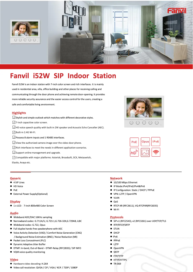 Page 1 de la notice Fiche technique Fanvil i52W