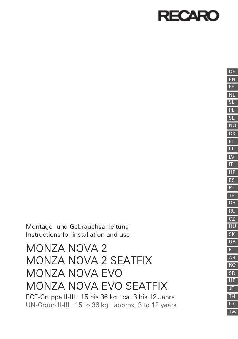 Imagen de la primera página del manual del dispositivo Monza Nova Evo