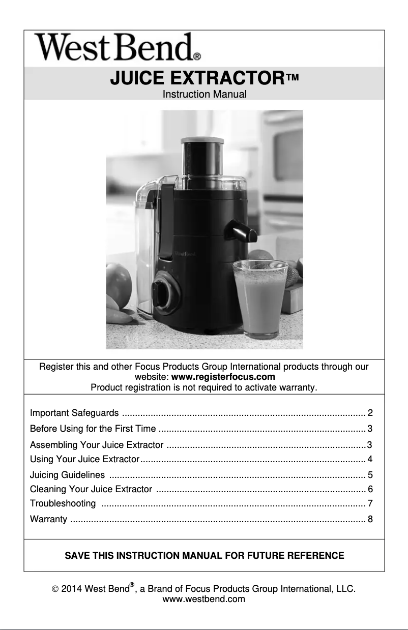 Page n°1 - Manuel utilisateur WestBend 75500