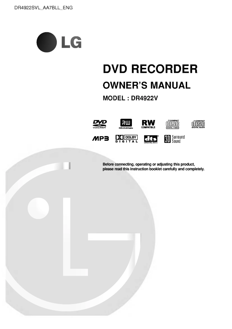 Page 1 de la notice Manuel utilisateur LG DR4922V