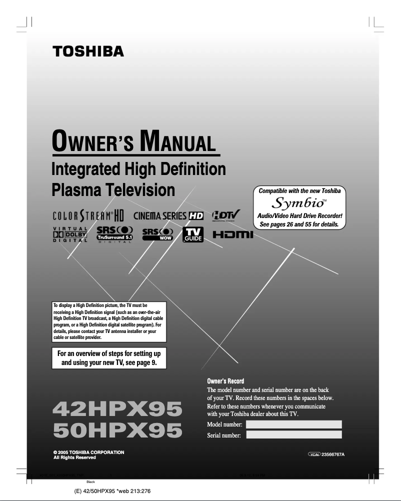 Page n°1 - Manuel utilisateur Toshiba 42HPX95