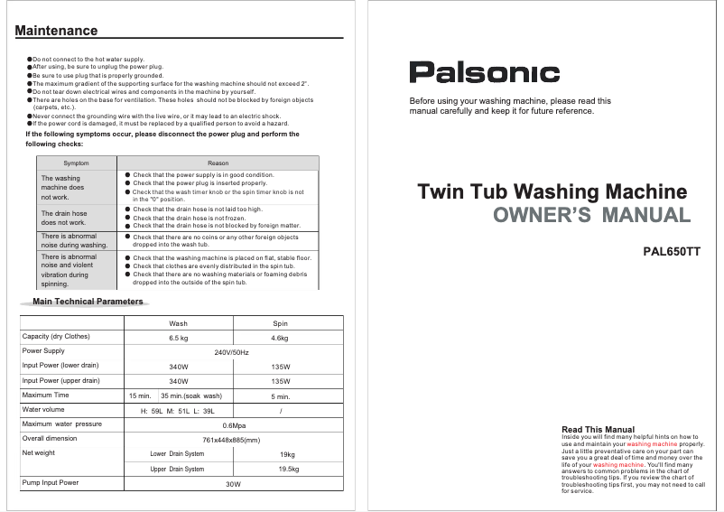 Page n°1 - Manuel utilisateur Palsonic PAL650TT