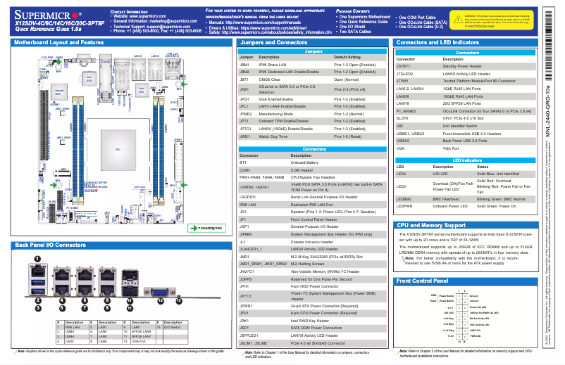 Page n°1 - Guide de démarrage rapide Supermicro X12SDV-4C-SPT8F
