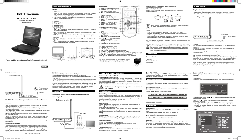Page 1 de la notice Manuel utilisateur Muse M-770 DP