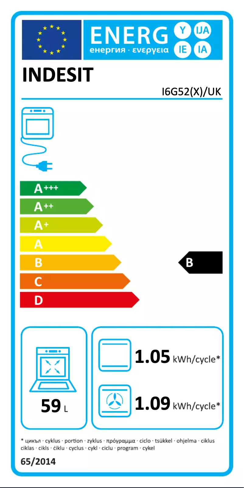 Page 1 de la notice Label énergétique Indesit I6G52XUK