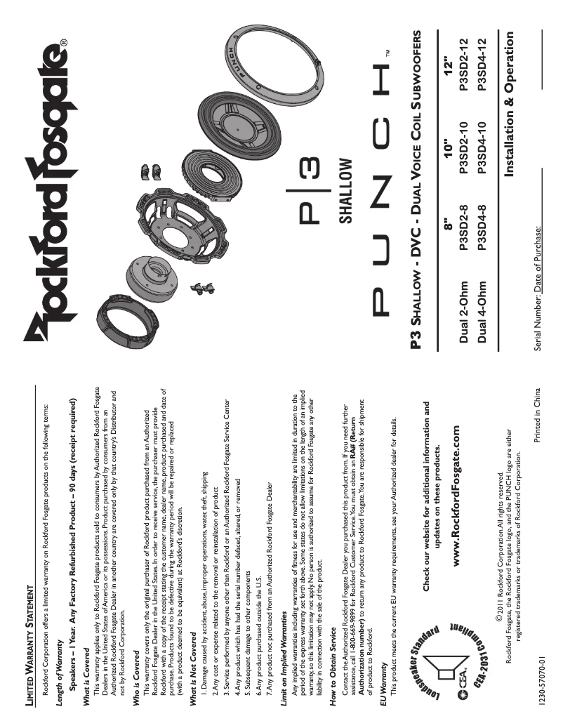 Page n°1 - Manuel utilisateur Rockford Fosgate Punch P3SD2-12