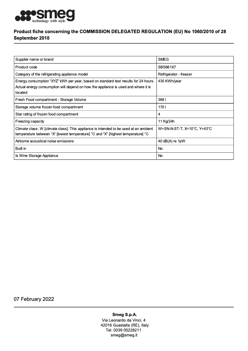 Page 1 de la notice Brochure Smeg SBS661X7