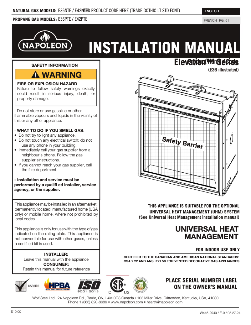 Image de la première page du manuel de l'appareil Elevation 36