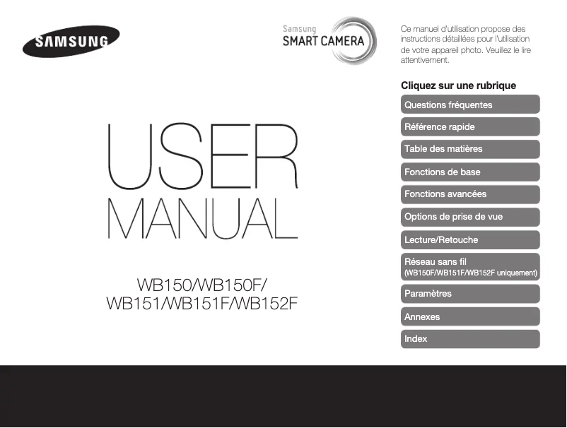 Page 1 de la notice Manuel utilisateur Samsung WB152F