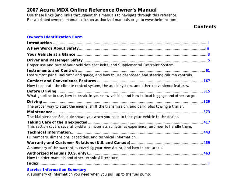 Page 1 de la notice Manuel utilisateur Acura MDX (2007)
